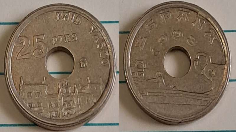 1993 - Spain - 25 - Circulating commemorative coin - Demonetised Feb 2002 - Aluminium bronze