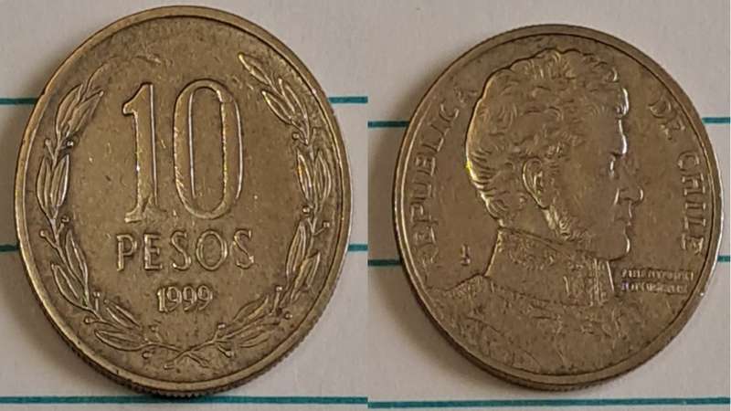 1999 - Chile - 10 - Bernardo O`Higgins  - Demonetised - No - Copper-aluminium-nickel