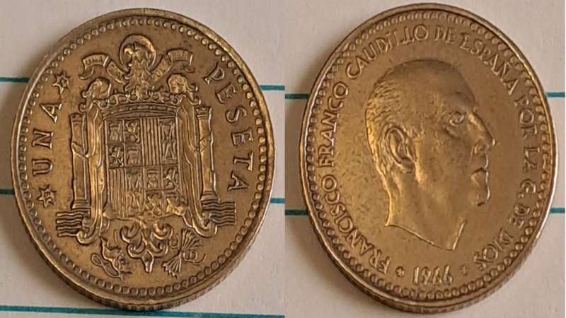 1966 - Spain - Una - Francisco Franco - Demonetised Jan 1997 - Aluminium bronze