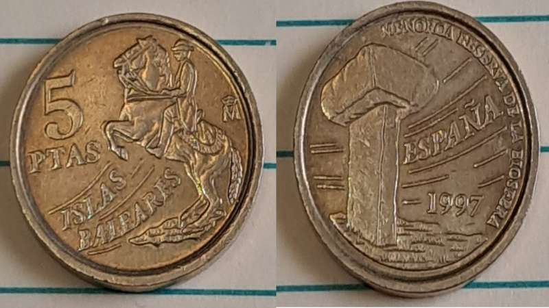 1997 - Spain - 5 - Circulating commemorative coin - Demonetised Feb 2002 - Aluminium bronze