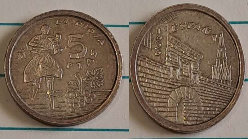 1996 - Spain - 5 - Circulating commemorative coin - Demonetised Feb 2002 - Aluminium bronze