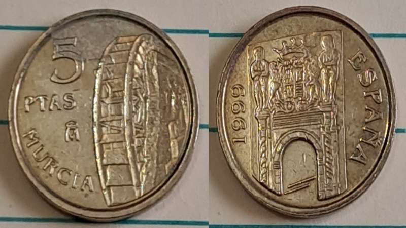 1999 - Spain - 5 - Circulating commemorative coin - Demonetised Feb 2002 - Aluminium bronze