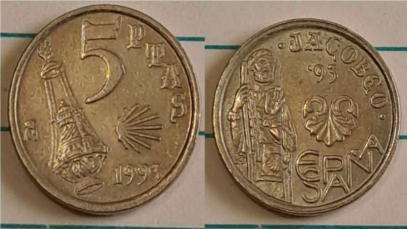 1993 - Spain - 5 - Circulating commemorative coin - Demonetised Feb 2002 - Aluminium bronze