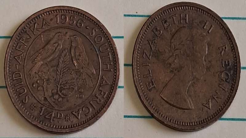1956 -  SA -  ¼ Penny - Elizabeth II  -  Demonetised - March 1961 -  Bronze