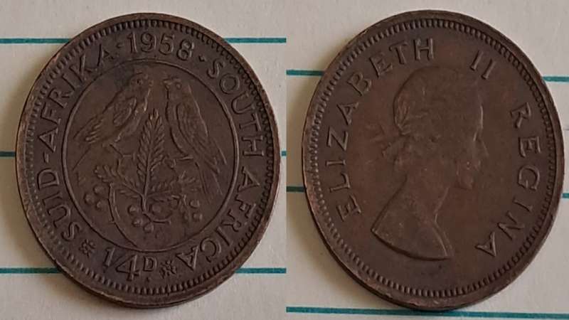 1958 -  SA -  ¼ Penny - Elizabeth II  -  Demonetised - March 1961 -  Bronze