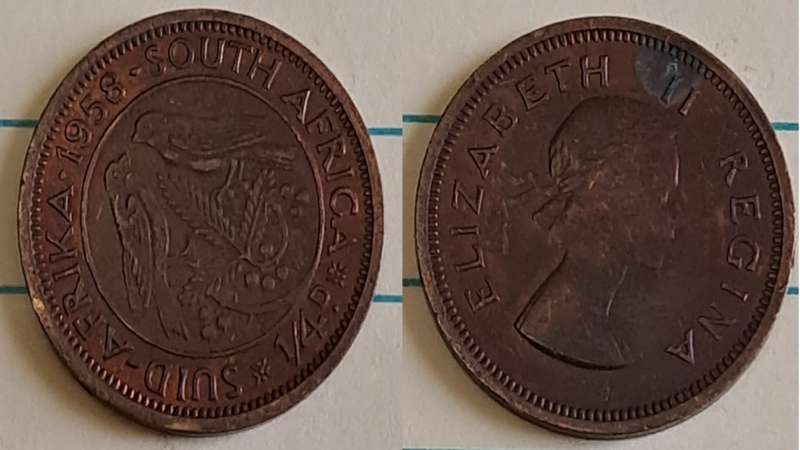 1958 -  SA -  ¼ Penny - Elizabeth II  -  Demonetised - March 1961 -  Bronze