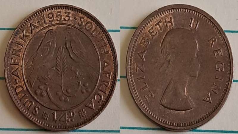 1953 -  SA -  ¼ Penny - Elizabeth II  -  Demonetised - March 1961 -  Bronze