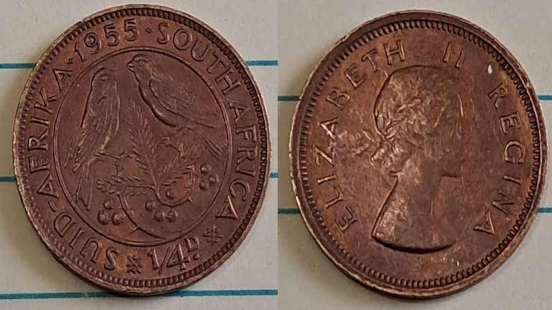 1955 -  SA -  ¼ Penny - Elizabeth II  -  Demonetised - March 1961 -  Bronze