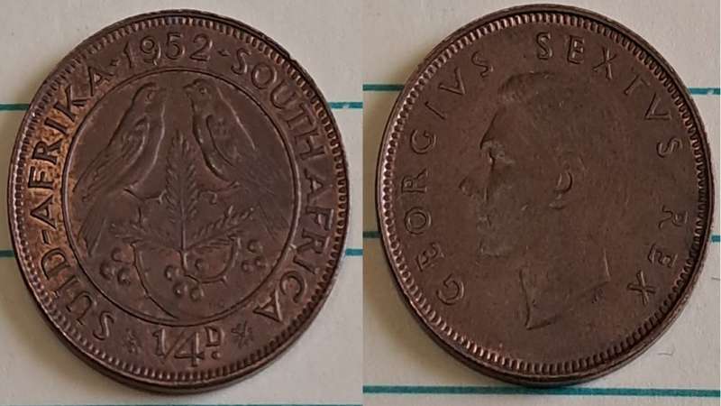 1952 -  SA -  ¼ Penny - George VI -  Demonetised - March 1961 -  Bronze