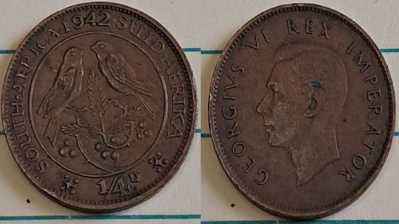 1942 - SA -  ¼ Penny - George VI -  Demonetised - March 1961 -  Bronze