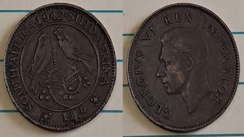 1942 - SA -  ¼ Penny - George VI -  Demonetised - March 1961 -  Bronze