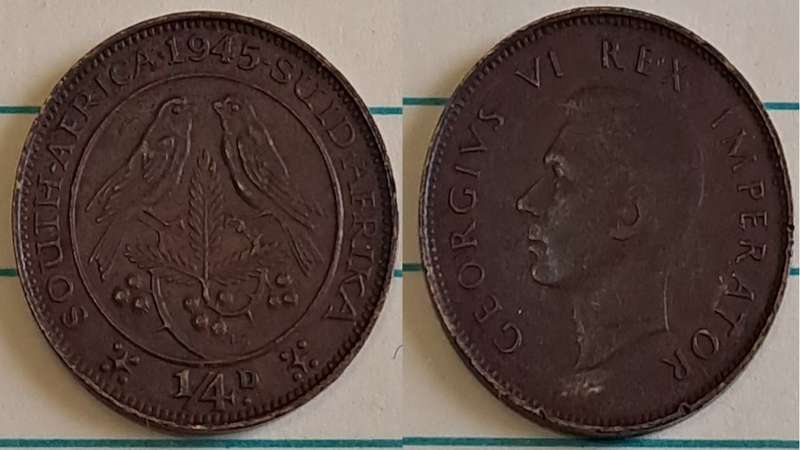 1945 - SA -  ¼ Penny - George VI -  Demonetised - March 1961 -  Bronze
