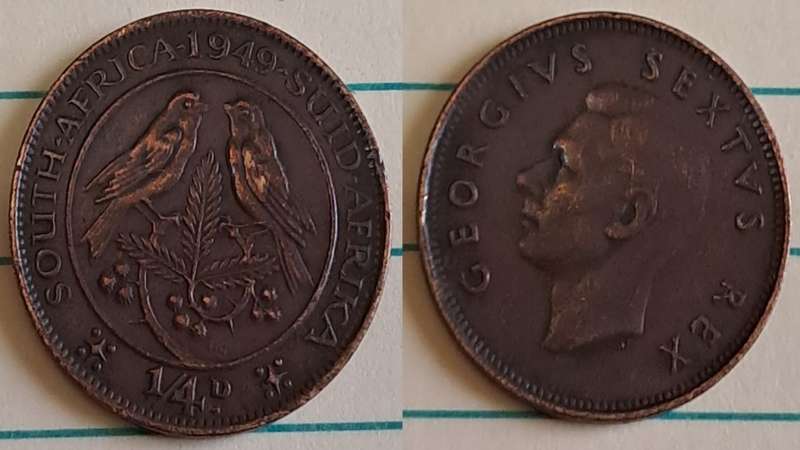 1949 - SA -  ¼ Penny - George VI -  Demonetised - March 1961 -  Bronze