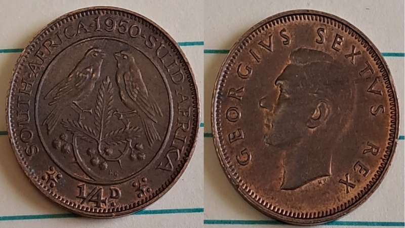 1950 - SA -  ¼ Penny - George VI -  Demonetised - March 1961 -  Bronze