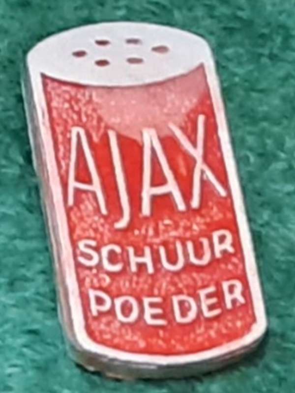 Pin: Vintage Dutch Advertising  - `Ajax Schuur Poeder` - Red