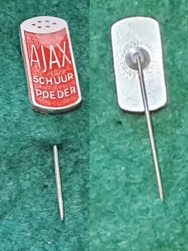 Pin: Vintage Dutch Advertising  - `Ajax Schuur Poeder` - Red