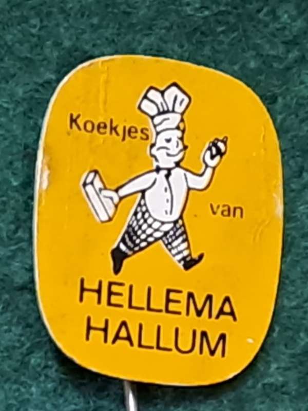 Pin: Vintage Dutch Advertising  - `Koekjes van Hellema Hallum `  -  Yellow