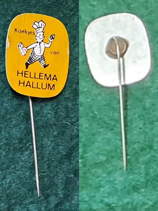 Pin: Vintage Dutch Advertising  - `Koekjes van Hellema Hallum `  -  Yellow