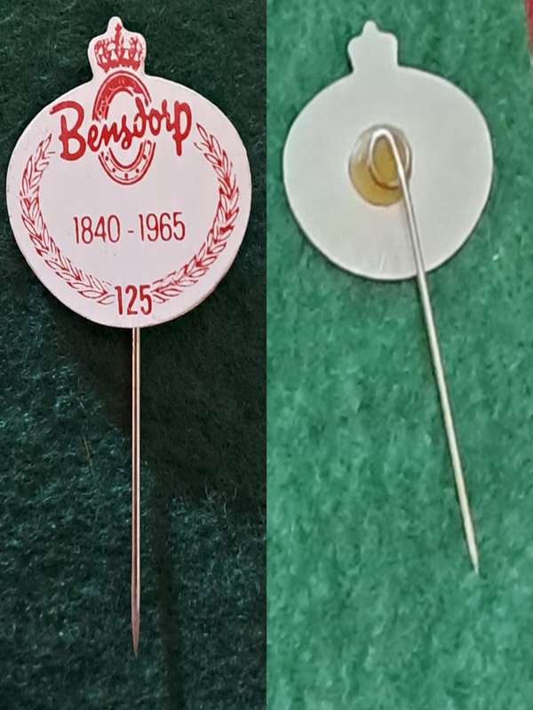 Pin: Vintage Dutch Advertising  - `Bensdorp - 1840 - 1965 - 125 ` - red on white