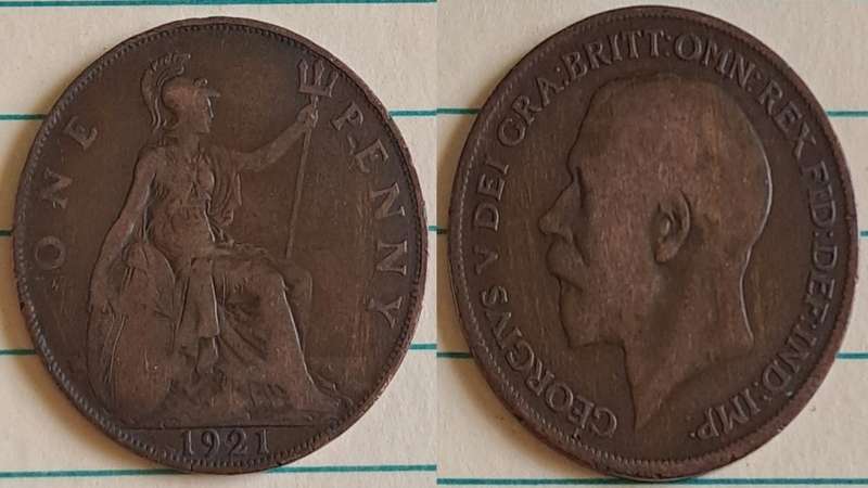 1921 -  UK -  One Penny - King George V - Bronze -  Demonetised Aug 1971