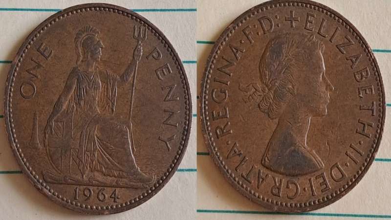 1964 -  UK -  One Penny - Queen Elizabeth II - Bronze -  Demonetised Aug 1971
