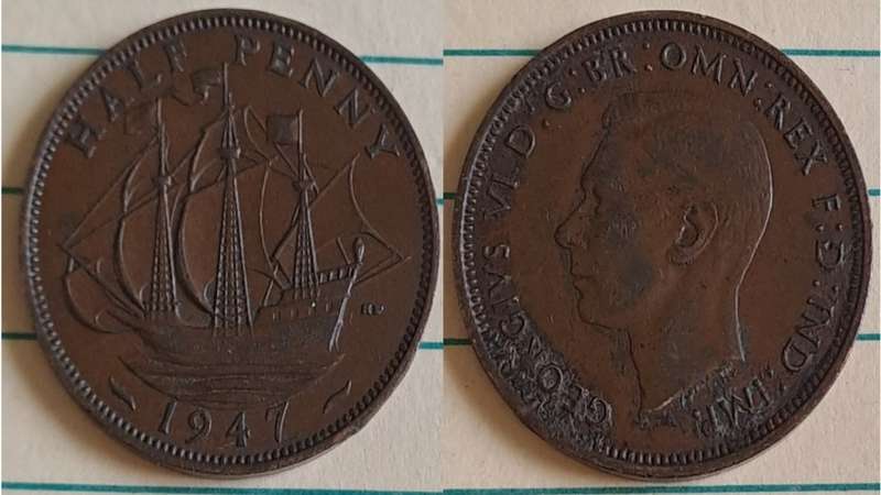 1947 -  UK -  Half Penny - King George VI - Bronze -  Demonetised Aug 1969