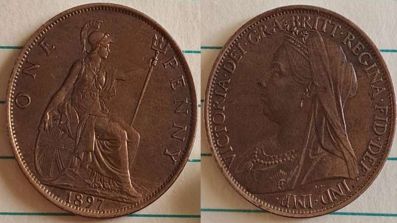 1897 -  UK -  One Penny AU/UNC- Queen Victoria - Bronze -  Demonetised Aug 1971