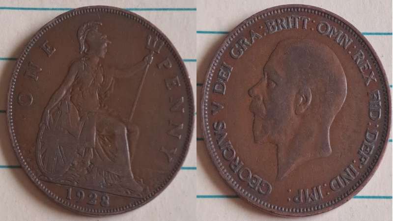 1928 -  UK -  One Penny - King George V - Bronze -  Demonetised Aug 1971