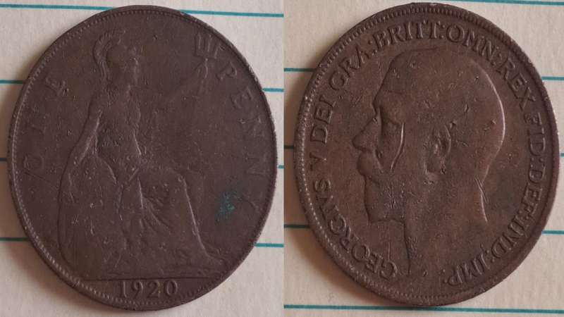 1920 -  UK -  One Penny - King George V - Bronze -  Demonetised Aug 1971
