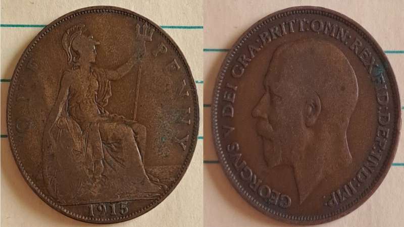 1915 -  UK -  One Penny - King George V - Bronze -  Demonetised Aug 1971