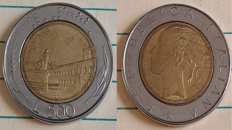 1984 - Italy -  L.500  - AU/NC- Piazza del Quirinale -  Demonetised Feb 2002 - Bimetallic
