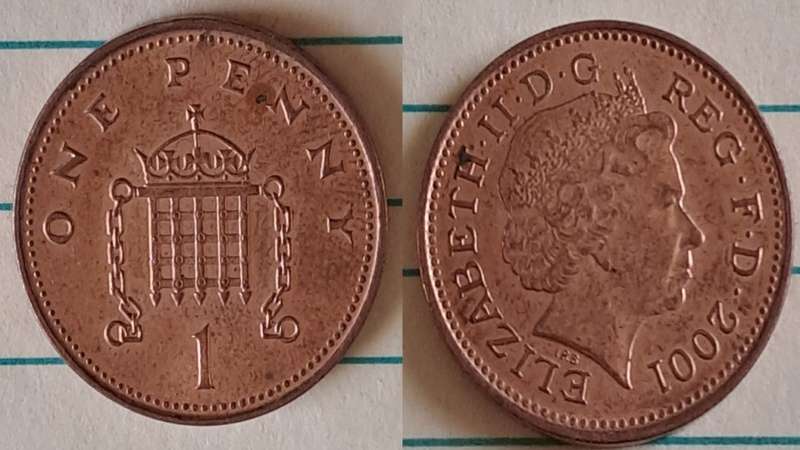 2001 - UK -  One Penny  - AU/NC- Queen Elizabeth II -  Demonetised - No -  Copper plated steel