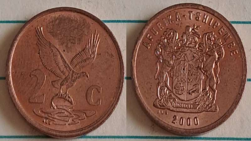 2000 - SA -  2c - AU/NC- Eagle holding a fish -  Copper plated steel