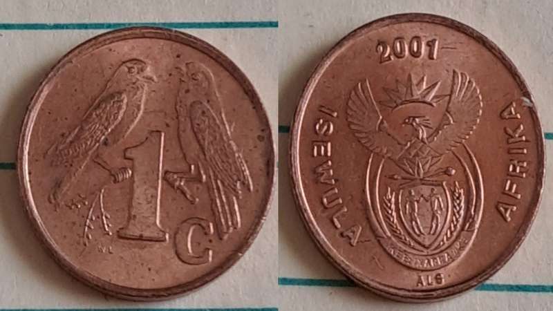 2001 - SA -  1c - AU/NC- Cape sparrows -  Copper plated steel