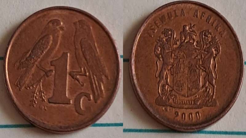 2000 - SA -  1c - AU/NC- Cape sparrows - Copper plated steel