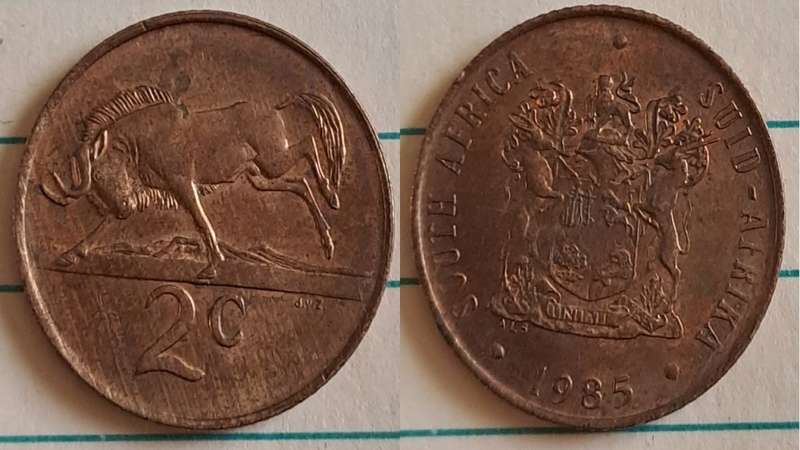 1985 - SA -  2 - Coat of Arms/Wildebeest - Bronze