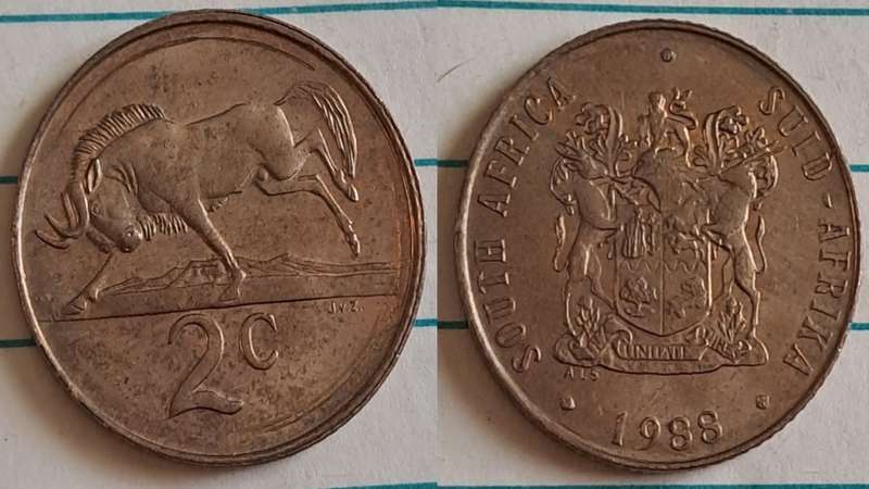 1988 - SA -  2 - AU/NC- Coat of Arms/Wildebeest - Bronze