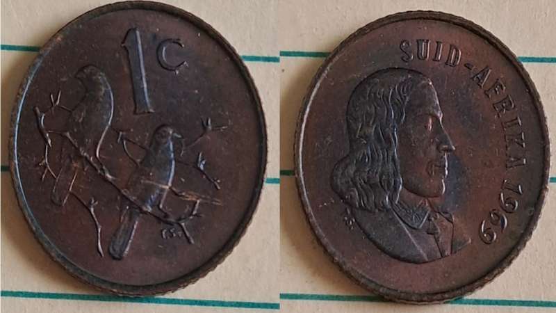 1969 - SA -  1 - AU/NC- Jan van Riebeek/Two Cape sparrows - Afrikaans - Bronze