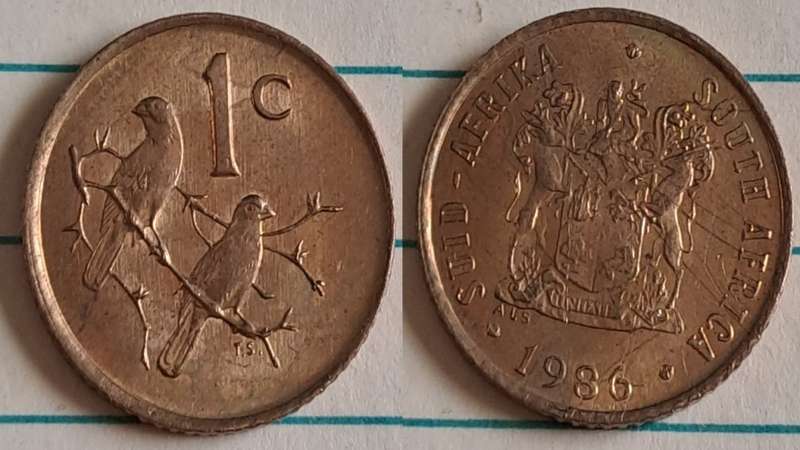 1986 - SA -  1 - Coat of Arms/Two Cape sparrows - Bronze