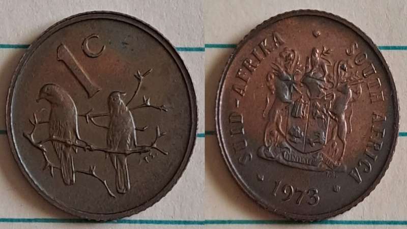 1973 - SA -  1 - AU/NC- Coat of Arms/Two Cape sparrows - Bronze