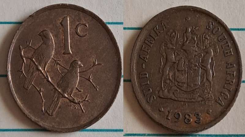 1983 - SA -  1 - AU/NC- Coat of Arms/Two Cape sparrows - Bronze