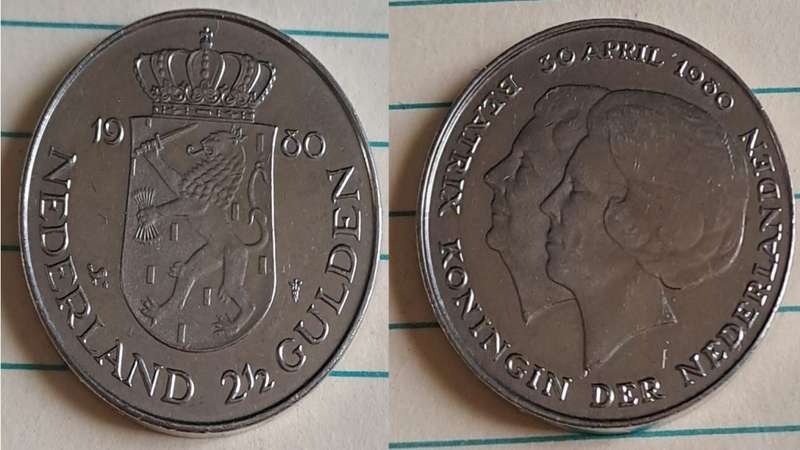 1980 - Nederland -  2½ Gulden - AU/NC- Circulating commemorative coin - Demonetised Feb 2002 - Nicke