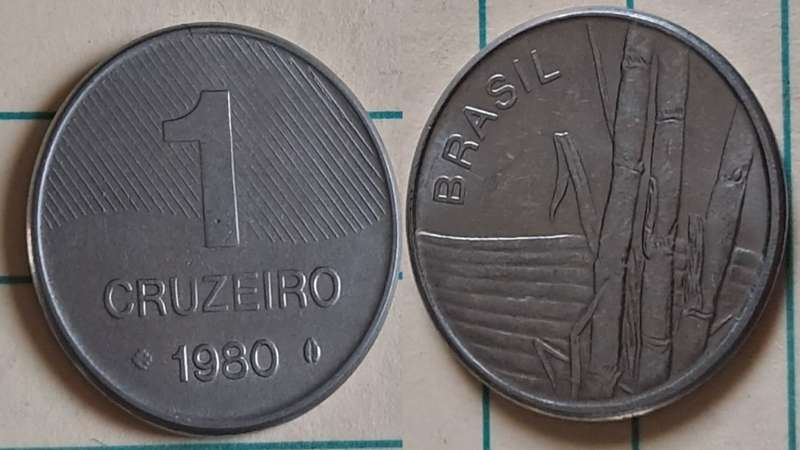 1980 - Brasil -1 Cruzeiro - AU/NC- Sugarcane  - Demonetised Feb 1986 - Stainless Steel