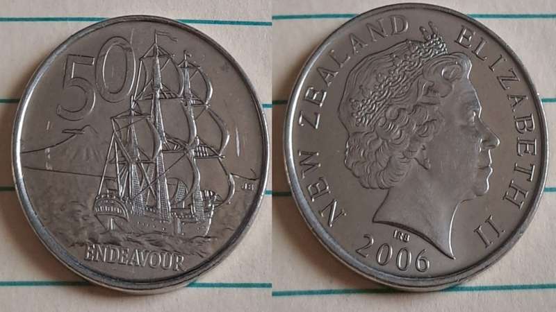 2006 - New Zealand - 50 - AU/NC- Endevour  - Demonetised Jul 2006 - Copper-nickel -  Proof?