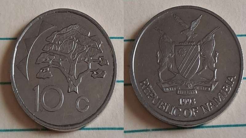 1993 - Namibia - 10c - AU/NC- Camelthorn tree  - Demonetised - No - Nickel plated steel