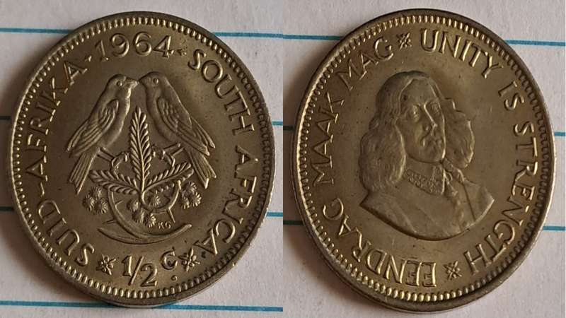 1964 - SA -  ½ - AU/NC- Jan van Riebeeck/`Eendrag maak mag -  Unity is strength` - Brass