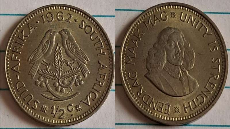 1962 - SA -  ½ - AU/NC- Jan van Riebeeck/`Eendrag maak mag -  Unity is strength` - Brass