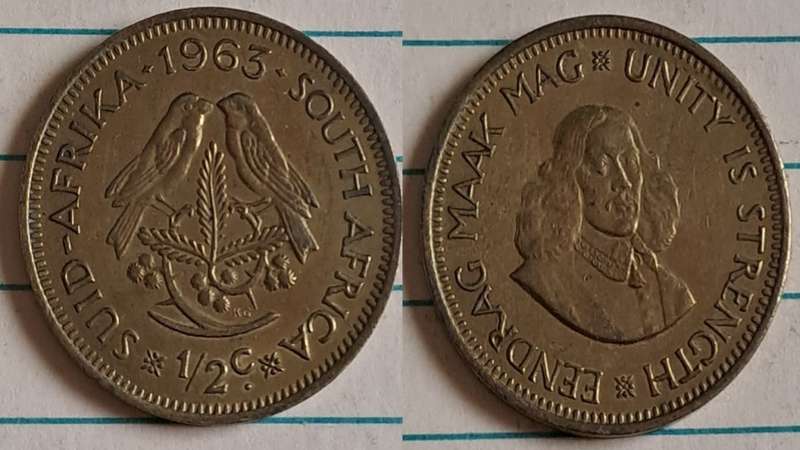 1963 - SA -  ½ - AU/NC- Jan van Riebeeck/`Eendrag maak mag -  Unity is strength` - Brass