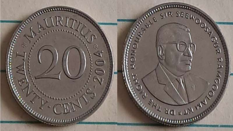 2004 - Mauritius -  20  - Sir Seewoosagur Ramgoolam -  Demonetised - No- Copper - Nickel plated stee