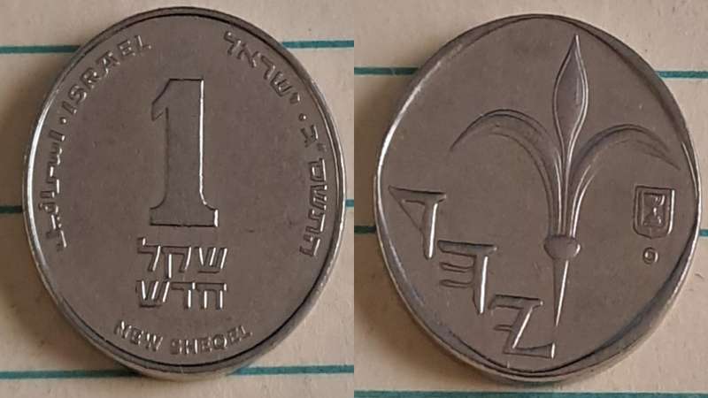 5762 (2002) - Israel -  1 New Sheqel - AU/NC -  Lily and letters Yehud - Demonetised - No - Nickel p